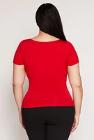 Womens Plus Seamless Square Neck Short Sleeve Top, 2X-3X