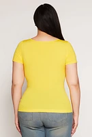 Womens Plus Size Seamless Square Neck Short Sleeve Top, Yellow, Size 1X-2X