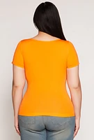 Womens Plus Size Seamless Square Neck Short Sleeve Top, Orange, Size 1X-2X