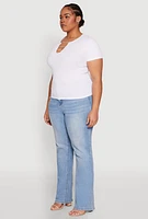 Womens Plus Size Rhinestone Caged Notch Neck Top, White, Size 2X-3X