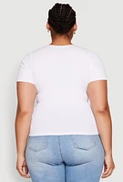 Womens Plus Size Rhinestone Caged Notch Neck Top, White, Size 2X-3X