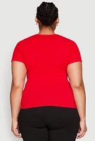 Womens Plus Rhinestone Caged Notch Neck Top,