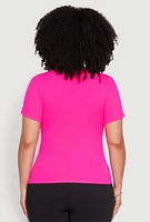 Womens Plus Size Seamless Rib Knit Chain Keyhole Tee, Pink, Size 2X-3X
