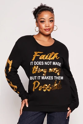 Womens Plus Size Sequin Faith Graphic Sweatshirt, Black, Size 1X