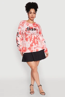Womens Plus Size Mineral Wash Boss Graphic Sweatshirt, Multi, Size 1X