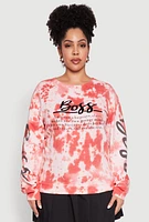 Womens Plus Size Mineral Wash Boss Graphic Sweatshirt, Multi, Size 1X