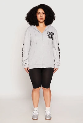 Womens Plus Size Faith Over Fear Zip Front Hoodie, Grey, Size 3X