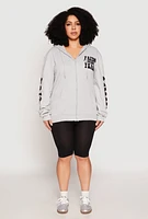 Womens Plus Size Faith Over Fear Zip Front Hoodie, Grey, Size 2X