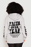 Womens Plus Size Faith Over Fear Zip Front Hoodie, Grey, Size 2X