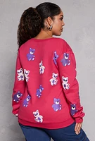 Womens Plus Size Bear Print Graphic Sweatshirt, Pink, Size 3X