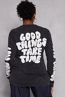 Womens Plus Size Good Things Take Time Graphic Tee, Black, Size 1X