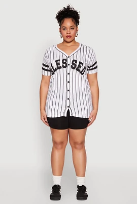 Womens Plus Size Blessed 1 Pinstripe Baseball Shirt, Multi, Size 3X
