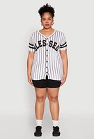 Womens Plus Size Blessed 1 Pinstripe Baseball Shirt, Multi, Size 3X