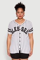 Womens Plus Size Blessed 1 Pinstripe Baseball Shirt, Multi, Size 3X