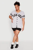 Womens Plus Size Blessed 1 Pinstripe Baseball Shirt, Multi, Size 3X