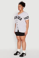 Womens Plus Size Blessed 1 Pinstripe Baseball Shirt, Multi, Size 3X