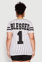Womens Plus Size Blessed 1 Pinstripe Baseball Shirt, Multi, Size 3X