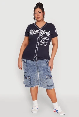 Womens Plus Size New York 25 Graphic Baseball Tee, Blue, Size 2X