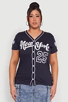 Womens Plus Size New York 25 Graphic Baseball Tee, Blue, Size 1X
