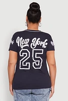 Womens Plus Size New York 25 Graphic Baseball Tee, Blue, Size 1X