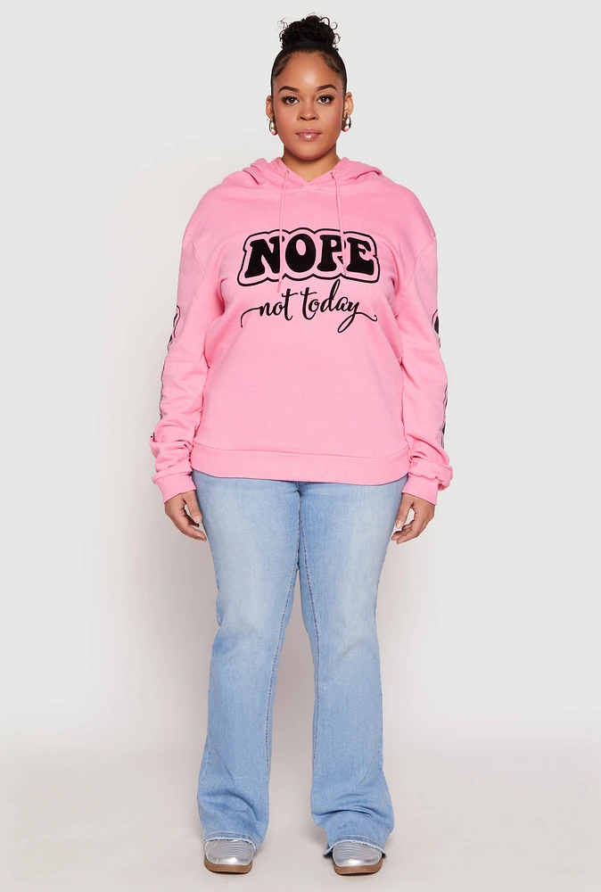 Womens Plus Size Nope Not Today Pullover Hoodie, Pink, Size 1X