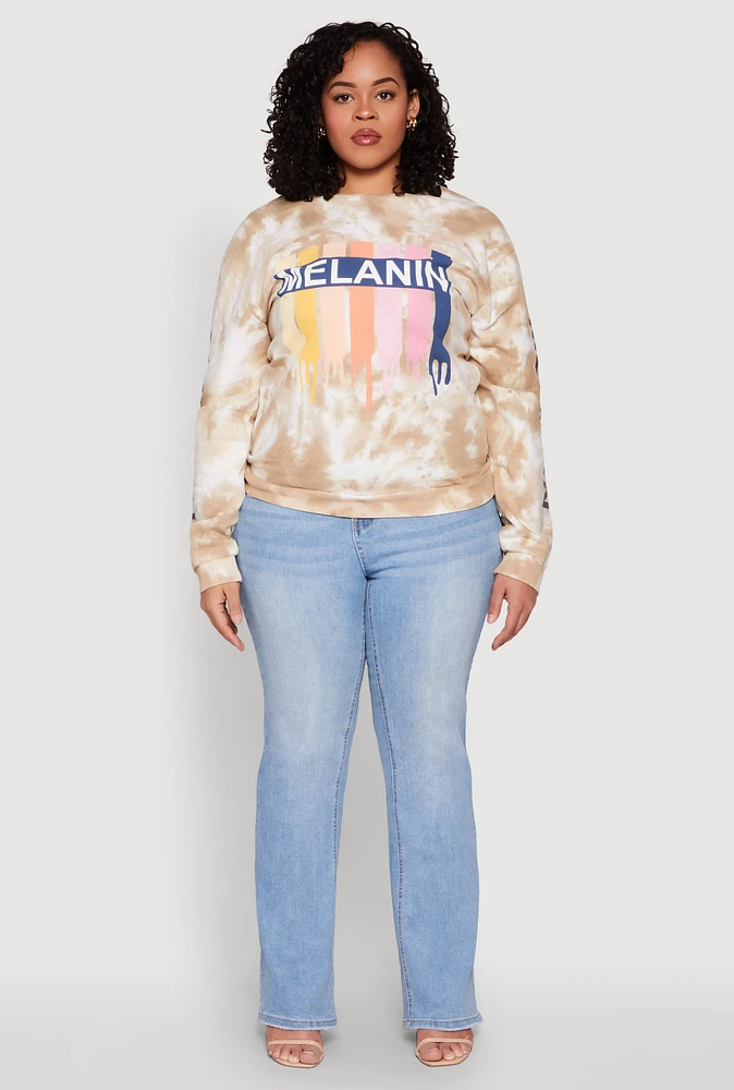 Womens Plus Size Mineral Wash Melanin Graphic Sweatshirt, Beige, Size 3X