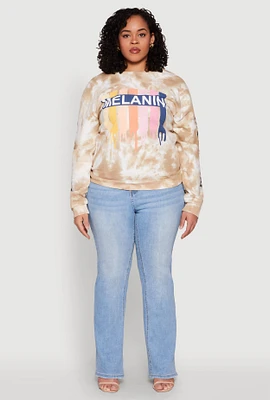 Womens Plus Size Mineral Wash Melanin Graphic Sweatshirt, Beige, Size 3X