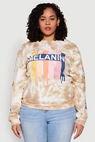 Womens Plus Size Mineral Wash Melanin Graphic Sweatshirt, Beige, Size 3X