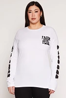 Womens Plus Size Faith Over Fear Velvet Burnout Tee, White, Size 1X