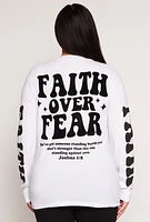 Womens Plus Size Faith Over Fear Velvet Burnout Tee, White, Size 1X