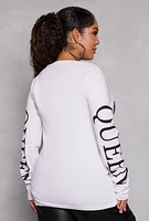 Womens Plus Size Queen Graphic Long Sleeve Tee, White, Size 1X