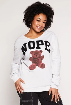 Womens Plus Size Nope Chenille Graphic Sweatshirt, White, Size 1X