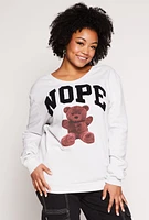 Womens Plus Size Nope Chenille Graphic Sweatshirt, White, Size 1X