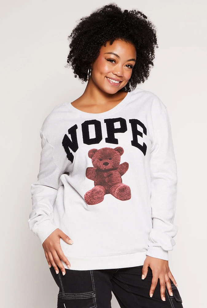 Womens Plus Size Nope Chenille Graphic Sweatshirt, White, Size 2X