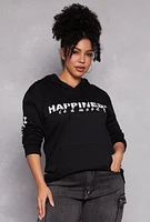 Womens Plus Size Happiness Hooded Sweatshirt, Black, Size 1X