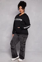 Womens Plus Size Happiness Hooded Sweatshirt, Black, Size 1X