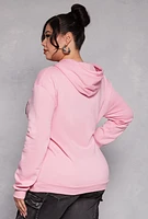Womens Plus Size New York Chenille Patch Hoodie, Pink, Size 1X