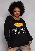 Womens Plus Size Downloading Happiness Sweatshirt, Black, Size 2X