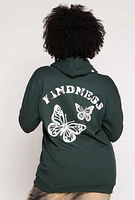 Womens Plus Size Butterfly Kindness Graphic Hoodie, Green, Size 2X