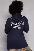 Womens Plus Size New York City Zip Front Hoodie, Blue, Size 3X