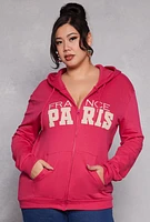 Womens Plus Size France Paris Zip Front Hoodie, Pink, Size 2X