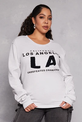 Womens Plus Los Angeles Chenille Graphic Sweatshirt, Grey,