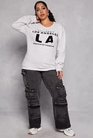 Womens Plus Size Los Angeles Chenille Graphic Sweatshirt, Grey, Size 1X