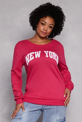 Womens Plus Size New York Chenille Graphic Sweatshirt, Pink, Size 1X