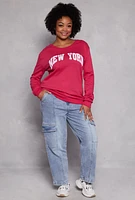 Womens Plus Size New York Chenille Graphic Sweatshirt, Pink, Size 1X