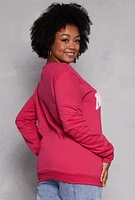 Womens Plus Size New York Chenille Graphic Sweatshirt, Pink, Size 1X