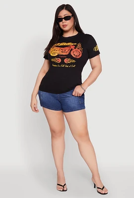 Womens Plus Vintage Motorcycle Graphic Tee, Black,