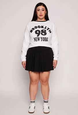 Womens Plus Size Chenille Brooklyn Graphic Sweatshirt, White, Size 2X