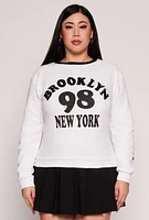 Womens Plus Size Chenille Brooklyn Graphic Sweatshirt, White, Size 2X