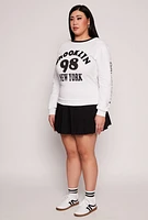 Womens Plus Size Chenille Brooklyn Graphic Sweatshirt, White, Size 2X